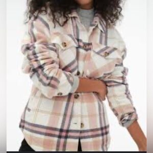 Black Tape Plaid Utility Jacket - Pink and Cream